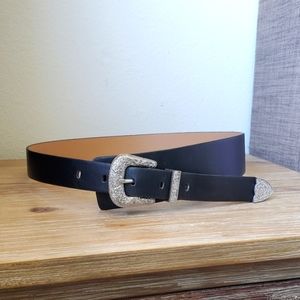 BCBGeneration Black Belt with Textured Silver Buckle